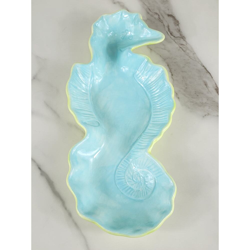 Seahorse Shaped Tray Kate Williams Turquoise 10" Ceramic Glazed 90s Vintage